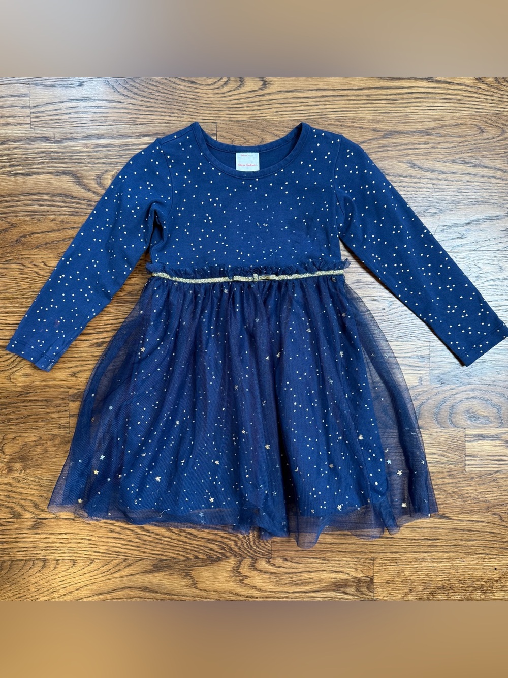 Hanna Andersson Girls Navy Shimmer Foiled Star Print Tulle Waist Dress 3T